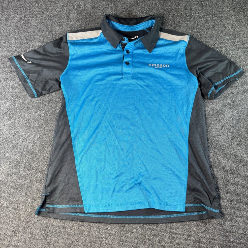 Amazon Mens Active Polo Shirt Blue Grey Reflective Logo Luly Yang Size M APMSS